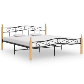 Metal bed frame and solid oak wood 200x200 cm by vidaXL, Beds and slatted bases - Ref: Foro24-324917, Price: 142,89 €, Discou...