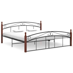 Metal bed frame and solid oak wood 180x200 cm by vidaXL, Beds and slatted bases - Ref: Foro24-324923, Price: 172,99 €, Discou...