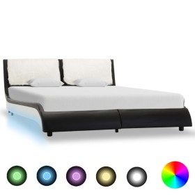 Bed frame with LED synthetic leather black white 140x200 cm by vidaXL, Beds and slatted bases - Ref: Foro24-280379, Price: 21...