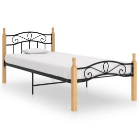 Estructura de cama madera maciza de roble metal negro 90x200 cm de vidaXL, Camas y somieres - Ref: Foro24-324911, Precio: 83,...