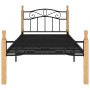 Solid oak wood bed frame black metal 90x200 cm by vidaXL, Beds and slatted bases - Ref: Foro24-324911, Price: 83,41 €, Discou...