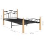 Solid oak wood bed frame black metal 90x200 cm by vidaXL, Beds and slatted bases - Ref: Foro24-324911, Price: 83,41 €, Discou...