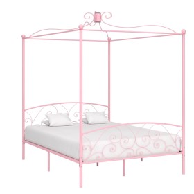 Estructura de cama con dosel metal rosa 160x200 cm de vidaXL, Camas y somieres - Ref: Foro24-284490, Precio: 188,99 €, Descue...