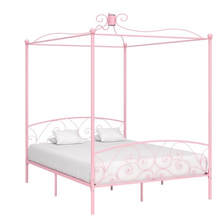 Pink metal canopy bed frame 160x200 cm by vidaXL, Beds and slatted bases - Ref: Foro24-284490, Price: 193,91 €, Discount: %