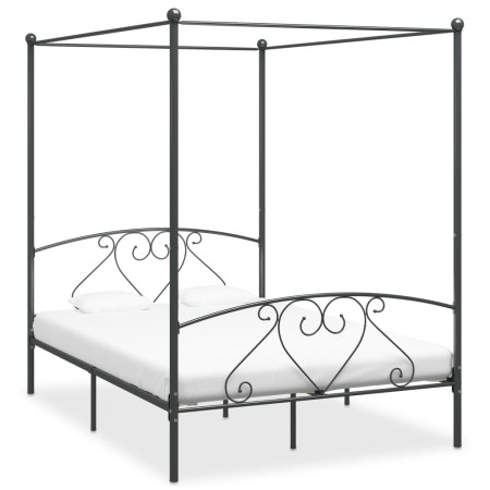 Estructura de cama con dosel metal gris 140x200 cm de vidaXL, Camas y somieres - Ref: Foro24-284443, Precio: 150,19 €, Descue...