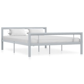 Estructura de cama de metal gris y blanco 160x200 cm de vidaXL, Camas y somieres - Ref: Foro24-284560, Precio: 122,99 €, Desc...