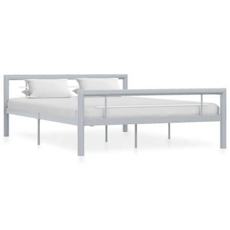 Estructura de cama de metal gris y blanco 160x200 cm de vidaXL, Camas y somieres - Ref: Foro24-284560, Precio: 122,68 €, Desc...