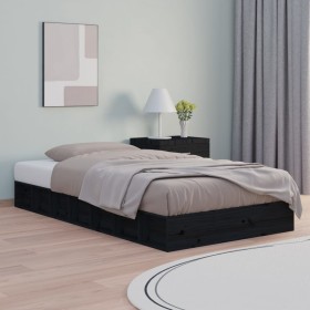 Estructura de cama de madera maciza negra 90x200 cm de vidaXL, Camas y somieres - Ref: Foro24-820695, Precio: 142,99 €, Descu...