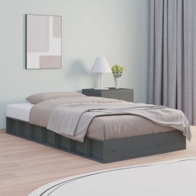 Gray solid wood bed frame 90x200 cm by vidaXL, Beds and slatted bases - Ref: Foro24-820693, Price: 142,99 €, Discount: %