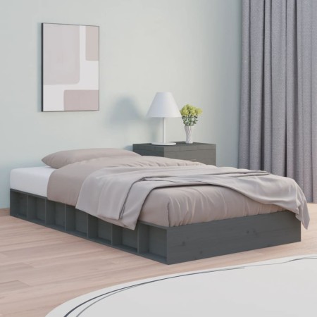 Estructura de cama de madera maciza gris 90x200 cm de vidaXL, Camas y somieres - Ref: Foro24-820693, Precio: 142,05 €, Descue...