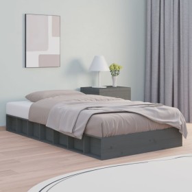 Estructura de cama doble madera maciza gris 135x190 cm de vidaXL, Camas y somieres - Ref: Foro24-820713, Precio: 140,99 €, De...