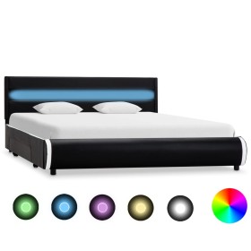 Estructura de cama con LED de cuero sintético negro 140x200 cm de vidaXL, Camas y somieres - Ref: Foro24-284975, Precio: 320,...