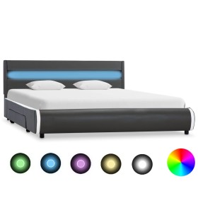 Estructura cama y LED cuero sintético gris antracita 140x200 cm de vidaXL, Camas y somieres - Ref: Foro24-284981, Precio: 332...