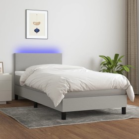 Box spring bed with fabric mattress and light gray LED 90x190 cm by vidaXL, Beds and slatted bases - Ref: Foro24-3132957, Pri...