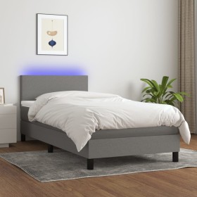 Box spring bed with mattress and LED dark gray fabric 80x200 cm by vidaXL, Beds and slatted bases - Ref: Foro24-3132950, Pric...