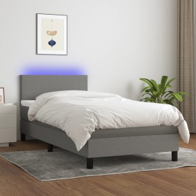 Box spring bed with mattress and LED dark gray fabric 90x190 cm by vidaXL, Beds and slatted bases - Ref: Foro24-3132958, Pric...