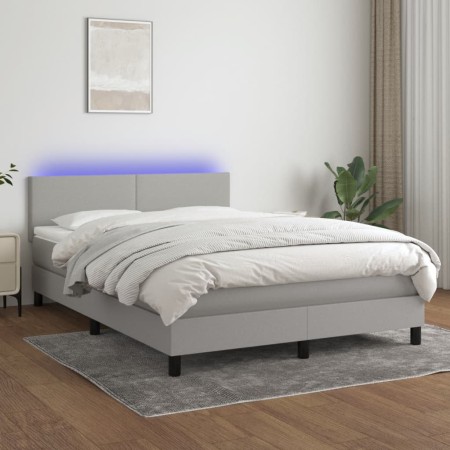 Cama box spring con colchón tela y LED gris claro 140x190 cm de vidaXL, Camas y somieres - Ref: Foro24-3132989, Precio: 473,2...