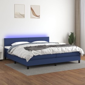 Box spring bed with mattress and LED blue fabric 200x200 cm by vidaXL, Beds and slatted bases - Ref: Foro24-3133027, Price: 6...