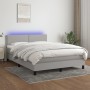 Box spring bed mattress and LED lights light gray fabric 140x190 cm by vidaXL, Beds and slatted bases - Ref: Foro24-3133069, ...