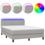 Boxspringbettmatratze und LED-Leuchten hellgrauer Stoff 140x190 cm von vidaXL, Betten und Lattenroste - Ref: Foro24-3133069, ...