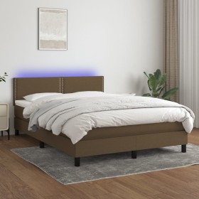 Cama box spring colchón luces LED tela marrón oscuro 140x200cm de vidaXL, Camas y somieres - Ref: Foro24-3133080, Precio: 414...