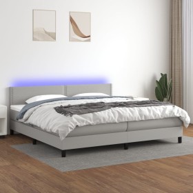 Box spring bed with fabric mattress and light gray LED 200x200 cm by vidaXL, Beds and slatted bases - Ref: Foro24-3133101, Pr...