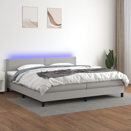 Cama box spring con colchón tela y LED gris claro 200x200 cm de vidaXL, Camas y somieres - Ref: Foro24-3133101, Precio: 567,8...