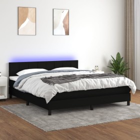 Box spring bed mattress and LED lights black fabric 180x200 cm by vidaXL, Beds and slatted bases - Ref: Foro24-3133175, Price...