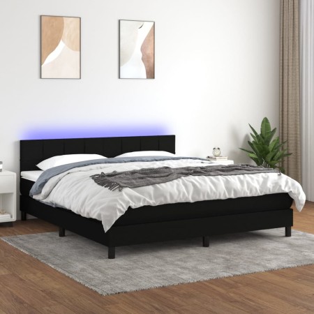 Boxspringbettmatratze und LED-Leuchten aus schwarzem Stoff 180x200 cm von vidaXL, Betten und Lattenroste - Ref: Foro24-313317...