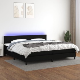 Box spring bed mattress and LED lights black fabric 200x200 cm by vidaXL, Beds and slatted bases - Ref: Foro24-3133183, Price...