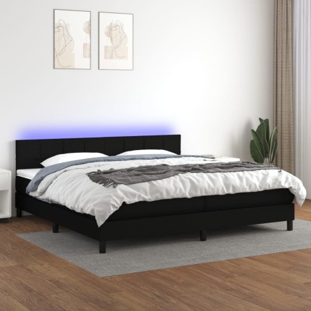 Boxspringbettmatratze und LED-Leuchten aus schwarzem Stoff 200x200 cm von vidaXL, Betten und Lattenroste - Ref: Foro24-313318...