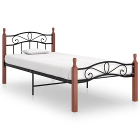 Metal bed frame and solid oak wood 100x200 cm by vidaXL, Beds and slatted bases - Ref: Foro24-324905, Price: 137,99 €, Discou...