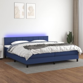 Boxspringbettmatratze und LED-Leuchten aus blauem Stoff 200x200 cm von vidaXL, Betten und Lattenroste - Ref: Foro24-3133187, ...