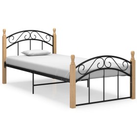 Estructura de cama metal y madera maciza de roble 90x200 cm de vidaXL, Camas y somieres - Ref: Foro24-324925, Precio: 84,99 €...