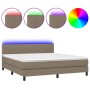 Boxspringbett mit Matratze und LED-Leuchten taupegrauer Stoff 180x200 cm von vidaXL, Betten und Lattenroste - Ref: Foro24-313...