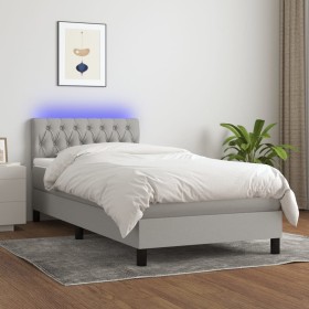 Box spring bed mattress and LED lights light gray fabric 90x200 cm by vidaXL, Beds and slatted bases - Ref: Foro24-3133365, P...