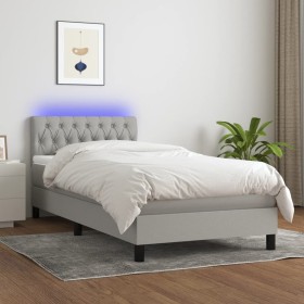 Box spring bed mattress and LED lights light gray fabric 90x190 cm by vidaXL, Beds and slatted bases - Ref: Foro24-3133357, P...