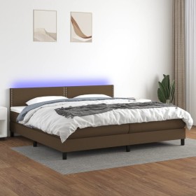 Boxspringbettmatratze LED-Leuchten dunkelbrauner Stoff 200x200 cm von vidaXL, Betten und Lattenroste - Ref: Foro24-3133104, P...