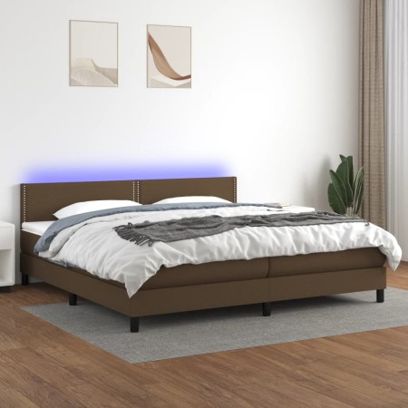 Cama box spring colchón luces LED tela marrón oscuro 200x200 cm de vidaXL, Camas y somieres - Ref: Foro24-3133104, Precio: 58...