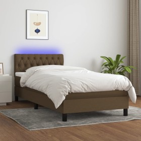 Boxspringbett-Matratze und LED-Leuchten aus dunkelbraunem Stoff, 90 x 200 cm von vidaXL, Betten und Lattenroste - Ref: Foro24...