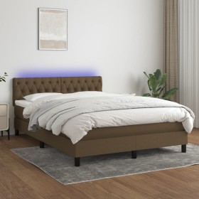 Box spring bed mattress LED lights dark brown fabric 140x200cm by vidaXL, Beds and slatted bases - Ref: Foro24-3133400, Price...