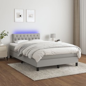 Cama box spring con colchón tela y LED gris claro 120x200 cm de vidaXL, Camas y somieres - Ref: Foro24-3133381, Precio: 378,0...