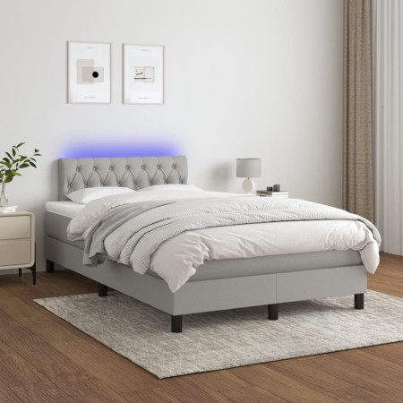 Cama box spring con colchón tela y LED gris claro 120x200 cm de vidaXL, Camas y somieres - Ref: Foro24-3133381, Precio: 378,0...