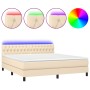 Cama box spring colchón y luces LED tela crema 160x200 cm de vidaXL, Camas y somieres - Ref: Foro24-3133410, Precio: 522,97 €...