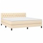 Box spring bed mattress and LED lights cream fabric 160x200 cm by vidaXL, Beds and slatted bases - Ref: Foro24-3133410, Price...