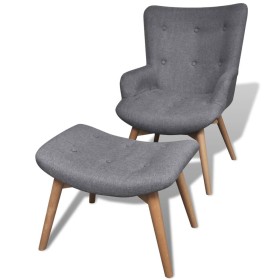 Sillón con taburete reposapiés tela gris de vidaXL, Sillones - Ref: Foro24-241673, Precio: 224,99 €, Descuento: %