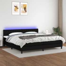 Boxspringbettmatratze und LED-Leuchten aus schwarzem Stoff 200x200 cm von vidaXL, Betten und Lattenroste - Ref: Foro24-313342...