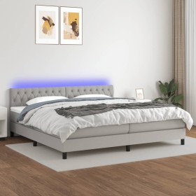 Cama box spring con colchón tela y LED gris claro 200x200 cm de vidaXL, Camas y somieres - Ref: Foro24-3133421, Precio: 593,3...