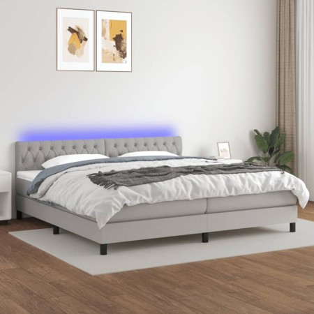 Cama box spring con colchón tela y LED gris claro 200x200 cm de vidaXL, Camas y somieres - Ref: Foro24-3133421, Precio: 581,5...