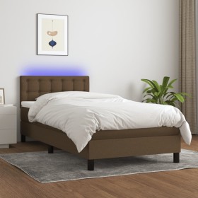 Box spring bed mattress and LED lights dark brown fabric 90x200cm by vidaXL, Beds and slatted bases - Ref: Foro24-3133448, Pr...